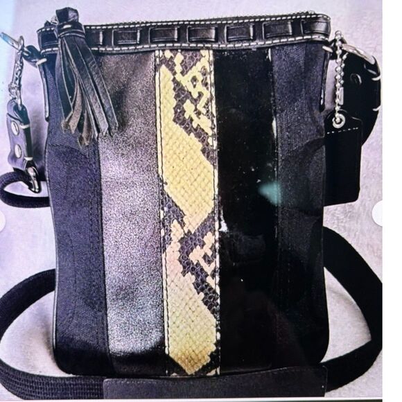 Coach Handbags - Coach Signature Logo Python Leather Trim Crossbody Shoulder Bag